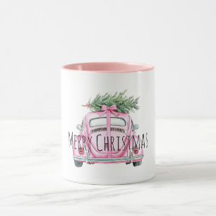 Rosa Auto-Weihnachtsbaum Tasse