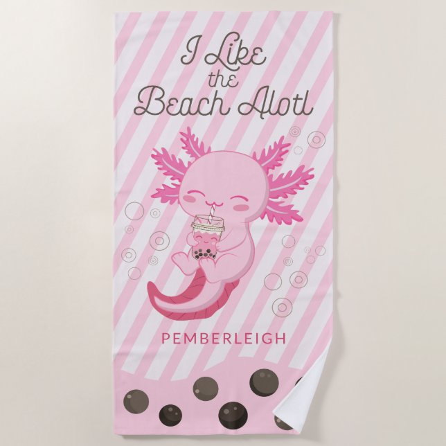 Rosa Axolotl Boba Teppiche Strandtuch (Vorderseite)