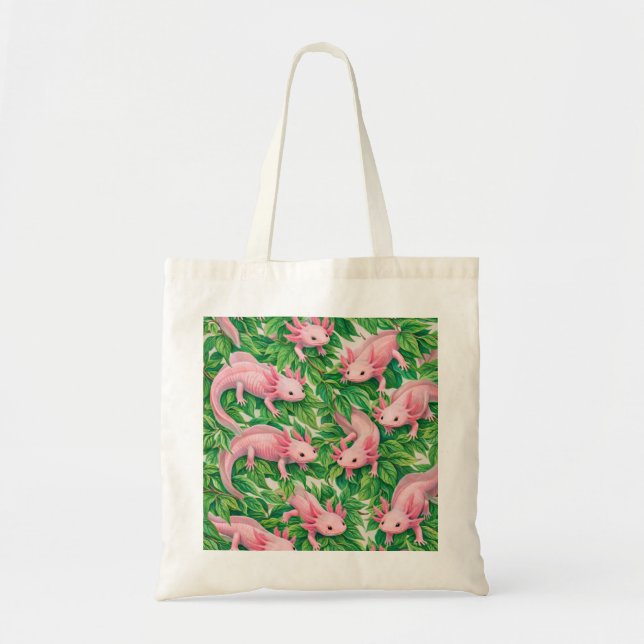 Rosa Axolotl-Botanikmuster Tragetasche (Vorne)