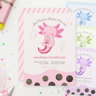 Rosa Axolotl Bubble Boba Tea Girl Einladung