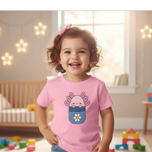 Rosa Axolotl-Tasche-Blumen-Mädchen-T-Shirt Kleinkind T-shirt