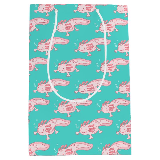 rosa Axolotmuster Mittlere Geschenktüte (Vorderseite)