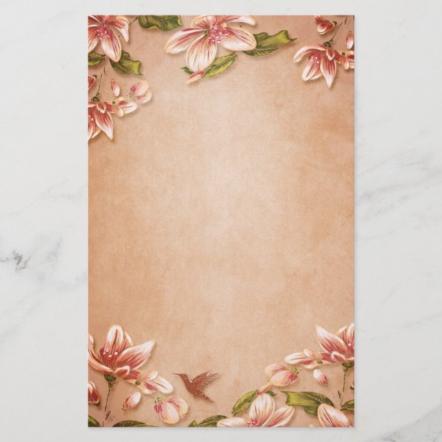 Rosa Azaleen Vintage Blüte auf Whiskey Wedding Briefpapier (Vorderseite)