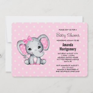 Rosa Baby-Elefant mit Punkten Baby Shower Einladung