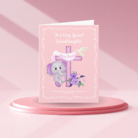 Rosa Baby-Elefant mit Taube und Kreuz Taufzeremoni