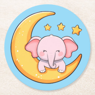 Rosa Baby-Elefant Runder Pappuntersetzer