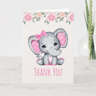 Rosa Baby-Elefant und Rosenrand Vielen Dank Karte