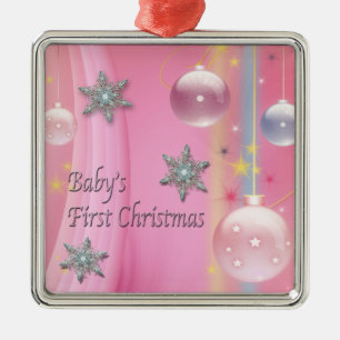 Rosa Baby-erstes Weihnachtsrosa erstes Christma Silbernes Ornament