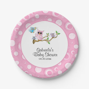 Rosa Baby-Eulen-Babyparty-Thema Pappteller