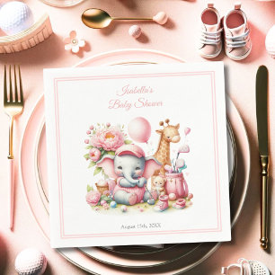 Rosa Baby-Girl-Elefant & Giraffe-Golf-Baby-Party Serviette