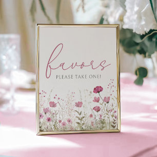 Rosa Baby In Bloom Wildblumen Dusche Favor-Zeichen Poster