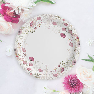 Rosa Baby in Blüte Florale Wildblumen-Babyparty Pappteller