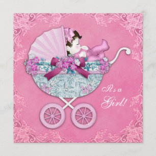 Rosa Baby-Kinderwagen Baby Mädchen-Party Einladung