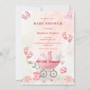 Rosa Baby-Kinderwagen-Einladung zur Babyparty Einladung