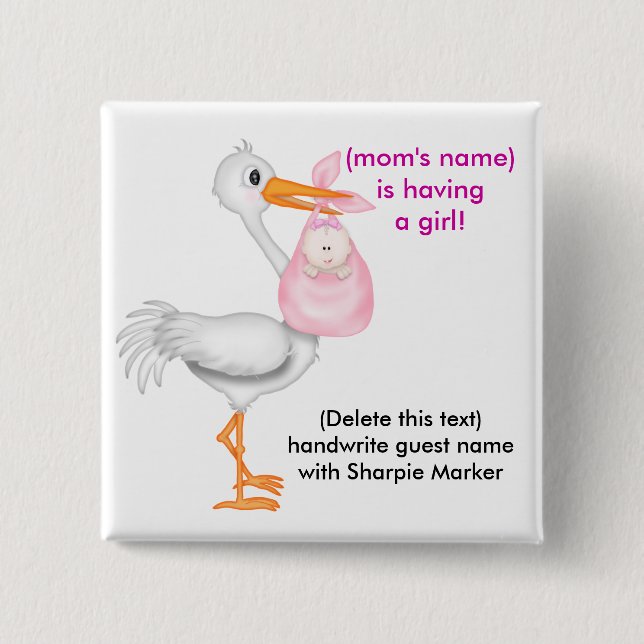 Rosa Baby-Mädchen-Baby-Duschen-Namen-Buttone Button (Vorderseite)
