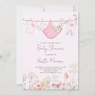 Rosa Baby-Mädchen-Klosterbündel-Einladung zur Baby Einladung