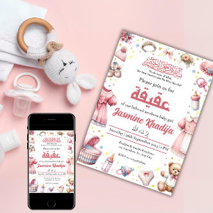 Rosa Baby Mädchen Muslimische Islamische Feier Aqi Einladung