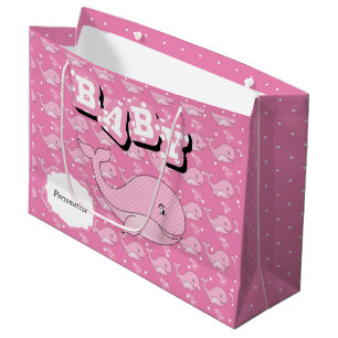 Rosa Baby-Polka punktierter Wal Große Geschenktüte