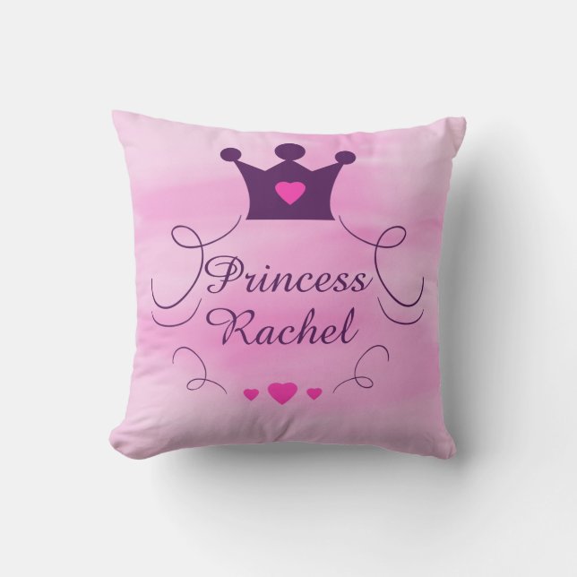 Rosa Baby-Prinzessin Crown Tiara Royalty Hearts Kissen (Vorderseite)