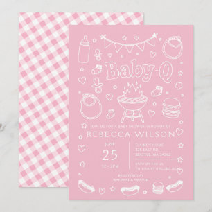 Rosa Baby Q Bbq Grill Mädchen Baby Shower  Einladung
