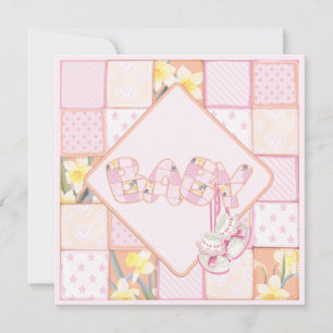 Rosa Baby-Schühchen-Patchwork-Baby-Mädchen-Party Einladung