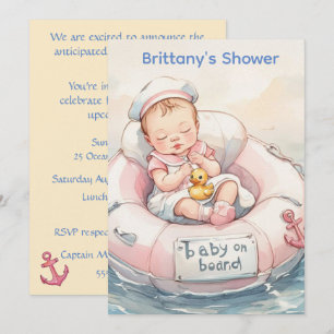 Rosa Baby-Seemann-Digital-Download-Einladung Einladung