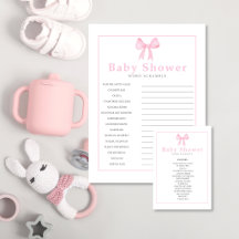 Rosa Baby Shower Buchstabenrätsel Antwortblatt – D