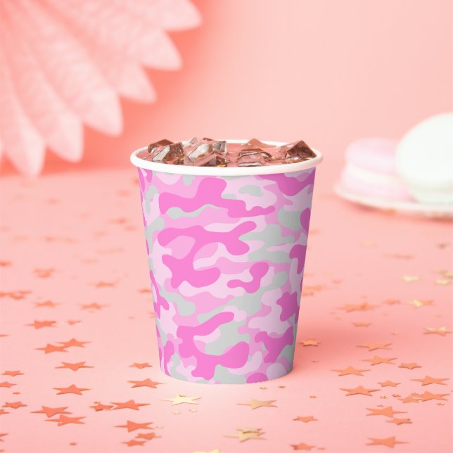 Rosa Baby Shower Camo  Pappbecher (Insitu)