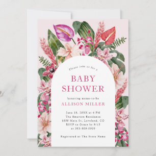 Rosa Baby Shower Einladung für ein tropisches Baby