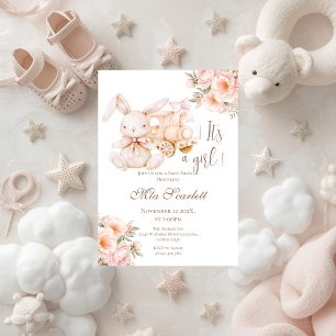 Rosa Baby Shower-Einladung für Mädchen mit Häschen Einladung