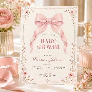Rosa Baby-Shower-Einladung mit Schleife Einladung