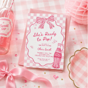 Rosa Baby Shower Einladung 'Ready to Pop' für Mädc