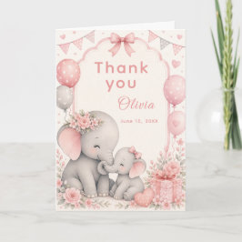 Rosa Baby Shower für Elefantenbabys Dankeskarte