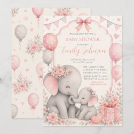 Rosa Baby Shower für Elefantenbabys Einladung