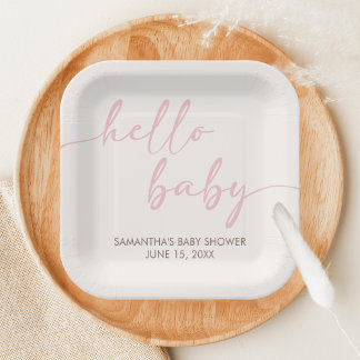 Rosa Baby Shower Hallo Pappteller