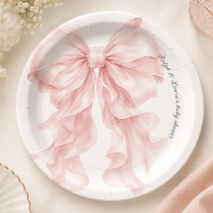 Rosa Baby Shower mit Schleife  Pappteller