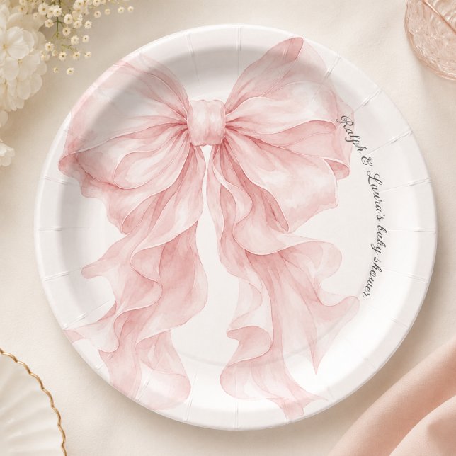 Rosa Baby Shower mit Schleife  Pappteller (Von Creator hochgeladen)