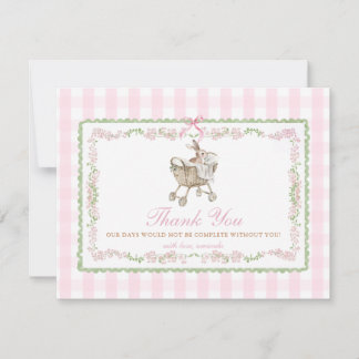 Rosa Baby-Shower-Schleife mit Häschen im Grandmill Dankeskarte