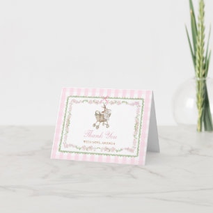 Rosa Baby-Shower-Schleife mit Häschen im Grandmill Dankeskarte