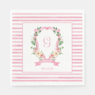 Rosa Baby Shower Servietten mit floralem Wappen
