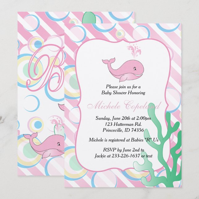 Rosa Baby-Wal-Babyparty Einladung (Vorne/Hinten)