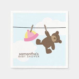 Rosa Baby-Wäscheleine und Teddybär Serviette