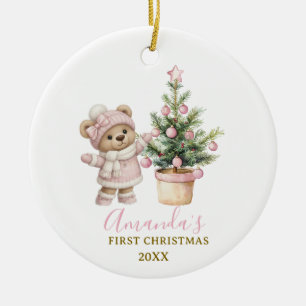 Rosa Babybär Erstes Weihnachten Andenken Keramik Ornament