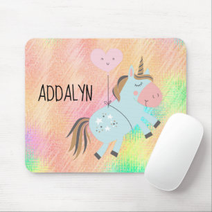 Rosa Babyblaues Einhorn-Ballon Wasserfarbe Pastell Mousepad
