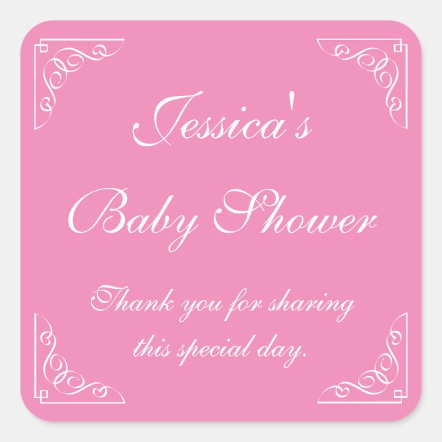 Rosa Babydusche Gastgeschenk Aufkleber | Platz (Vorderseite)