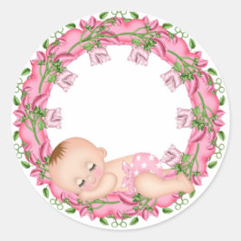 Rosa Babydusche mit Blumenklebstoff Runder Aufkleber