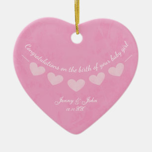 Rosa Babygirl Glückwunsch-Girlande Herz Keramik Ornament