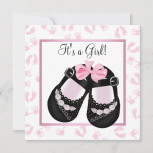 Rosa Babyhände und Fußabdrücke Baby Shower Einladung
