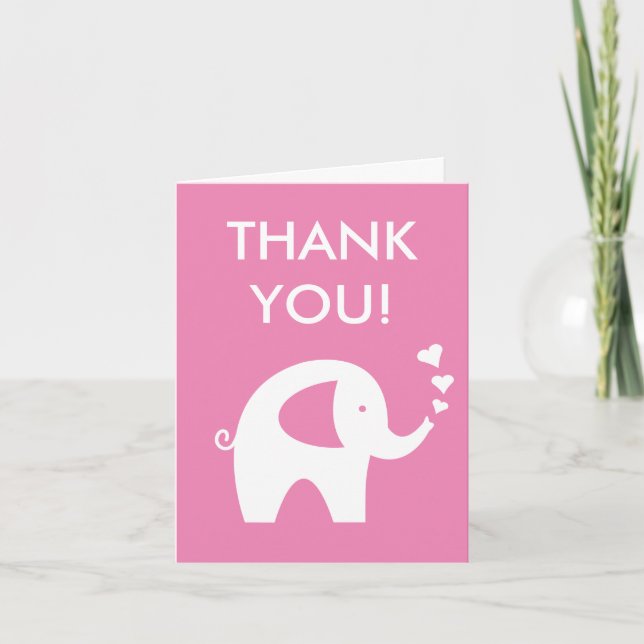 Rosa Babyparty danken Ihnen, mit Elefanten zu Dankeskarte (Vorderseite)