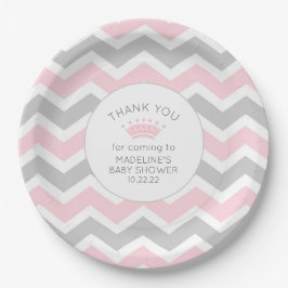 Rosa Babypartydekor Prinzessin Crown Pappteller